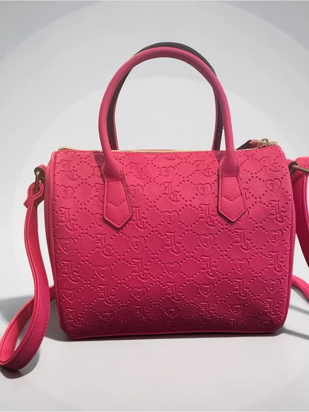 Juicy Couture Free Love Fuchsia Embossed Satchel W/Gold Hardware & Rhinestone JC
